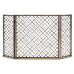 Pilgrim 3 Fold Hartwick Fireplace Screen, Antique Brass