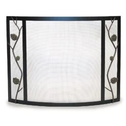 Pilgrim Single Panel Bowed Pine Cone Fireplace Screen In Matte Black