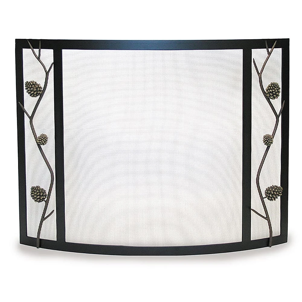 Pilgrim Single Panel Bowed Pine Cone Fireplace Screen In Matte Black