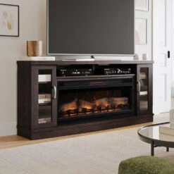 Hutchinson 70-in Electric FireplaceTV Stand In Oak Espresso