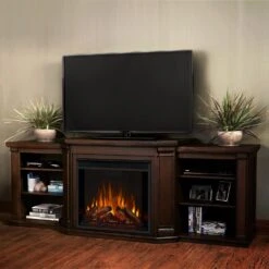 Valmont Electric Fireplace TV Stand In Chestnut Oak