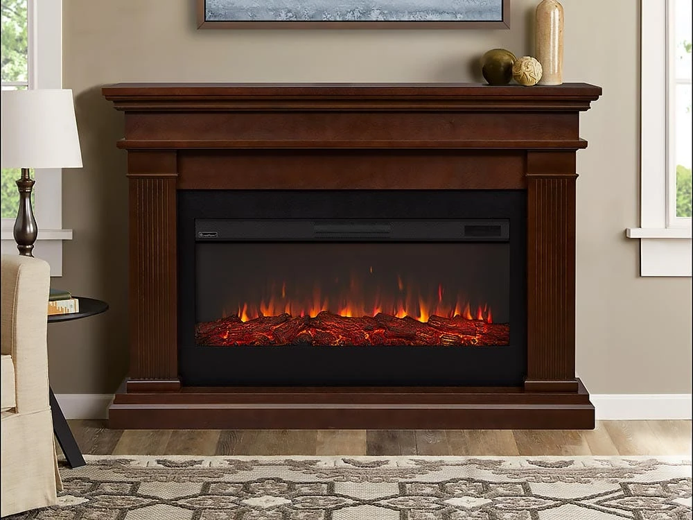 Beau Infrared Electric Fireplace Mantel Package In Dark Walnut - 8080E -DW