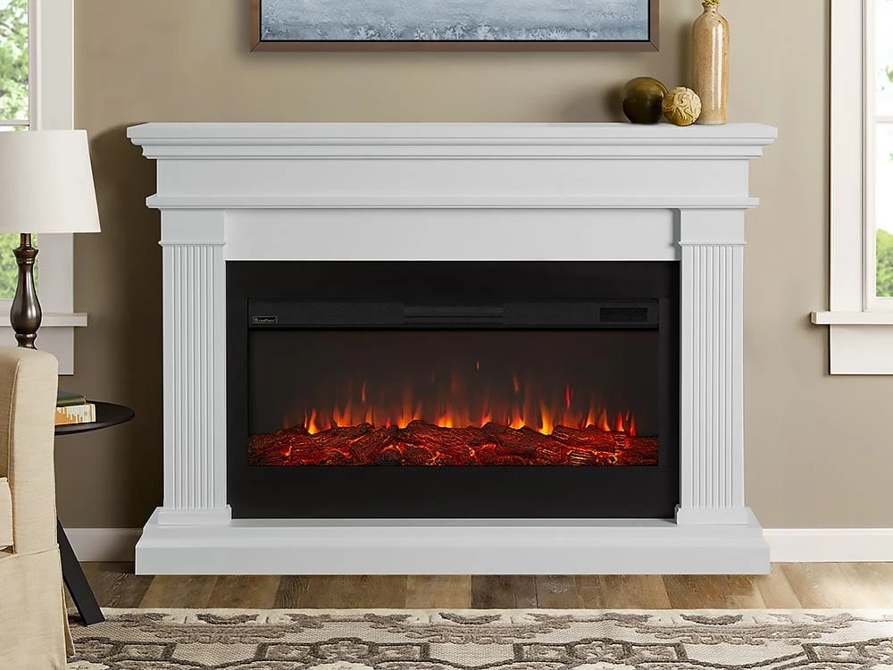 Beau Infrared Electric Fireplace Mantel Package In White