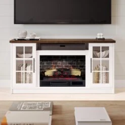 Dalton 57-in White Electric Fireplace TV Stand