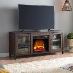 Matthew Electric Fireplace Media Console In Brown