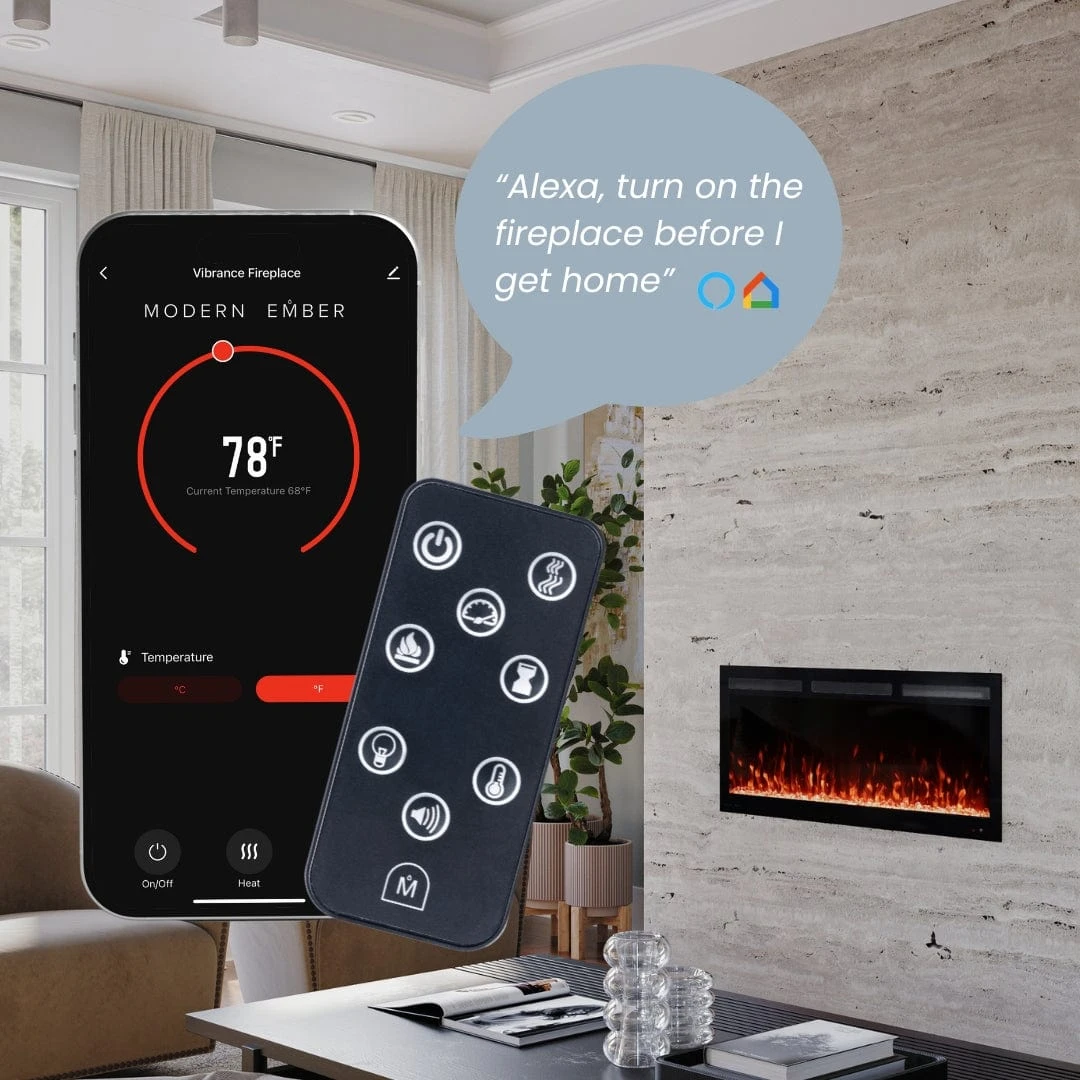 Modern Ember 42 In. Vibrance Built-In Smart Wi-Fi Enabled Linear Electric Fireplace With Remote Control And Adjustable Flame - Image 7