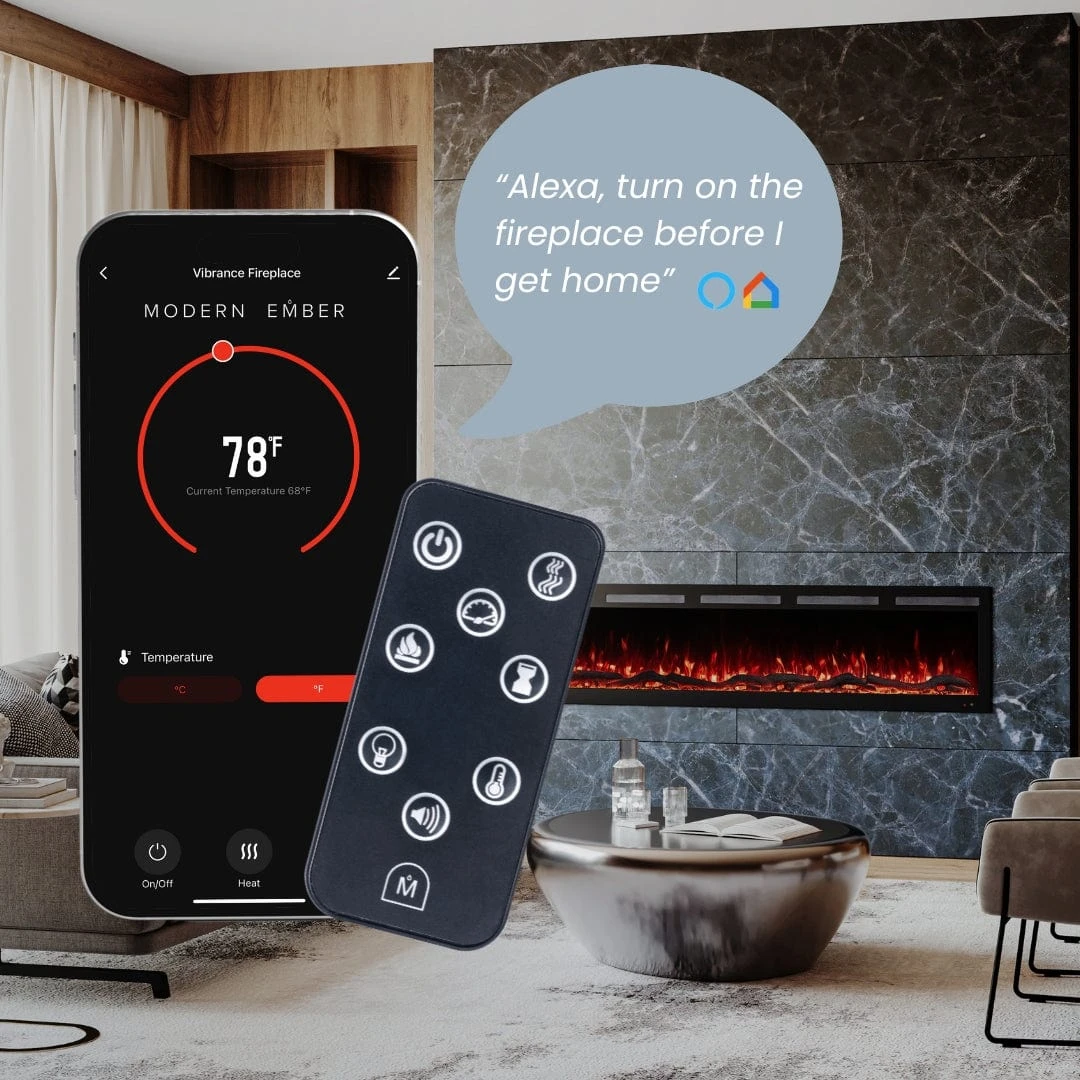 Modern Ember 72 In. Vibrance Built-In Smart Wi-Fi Enabled Linear Electric Fireplace With Remote Control And Adjustable Flame - Image 7