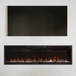 Modern Ember 60 In. Aerus LED Smart Electric Fireplace In Black With App Remote Control, Timer, And Multi-Color Flames