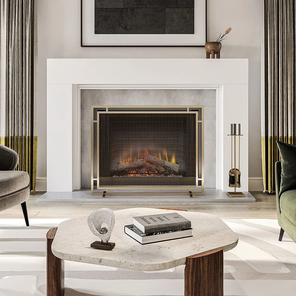 Modern Ember Harper 4 Piece Fireplace Tool Set In Aged Brass - Image 7