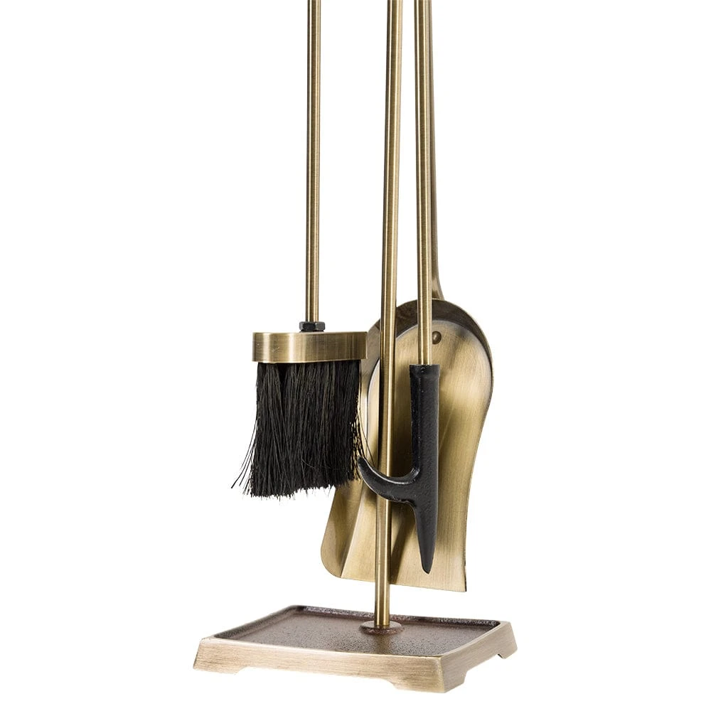 Modern Ember Harper 4 Piece Fireplace Tool Set In Aged Brass - Image 4