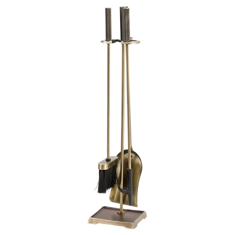 Modern Ember Harper 4 Piece Fireplace Tool Set In Aged Brass