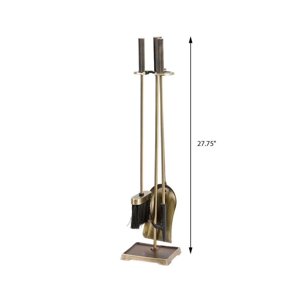 Modern Ember Harper 4 Piece Fireplace Tool Set In Aged Brass - Image 3