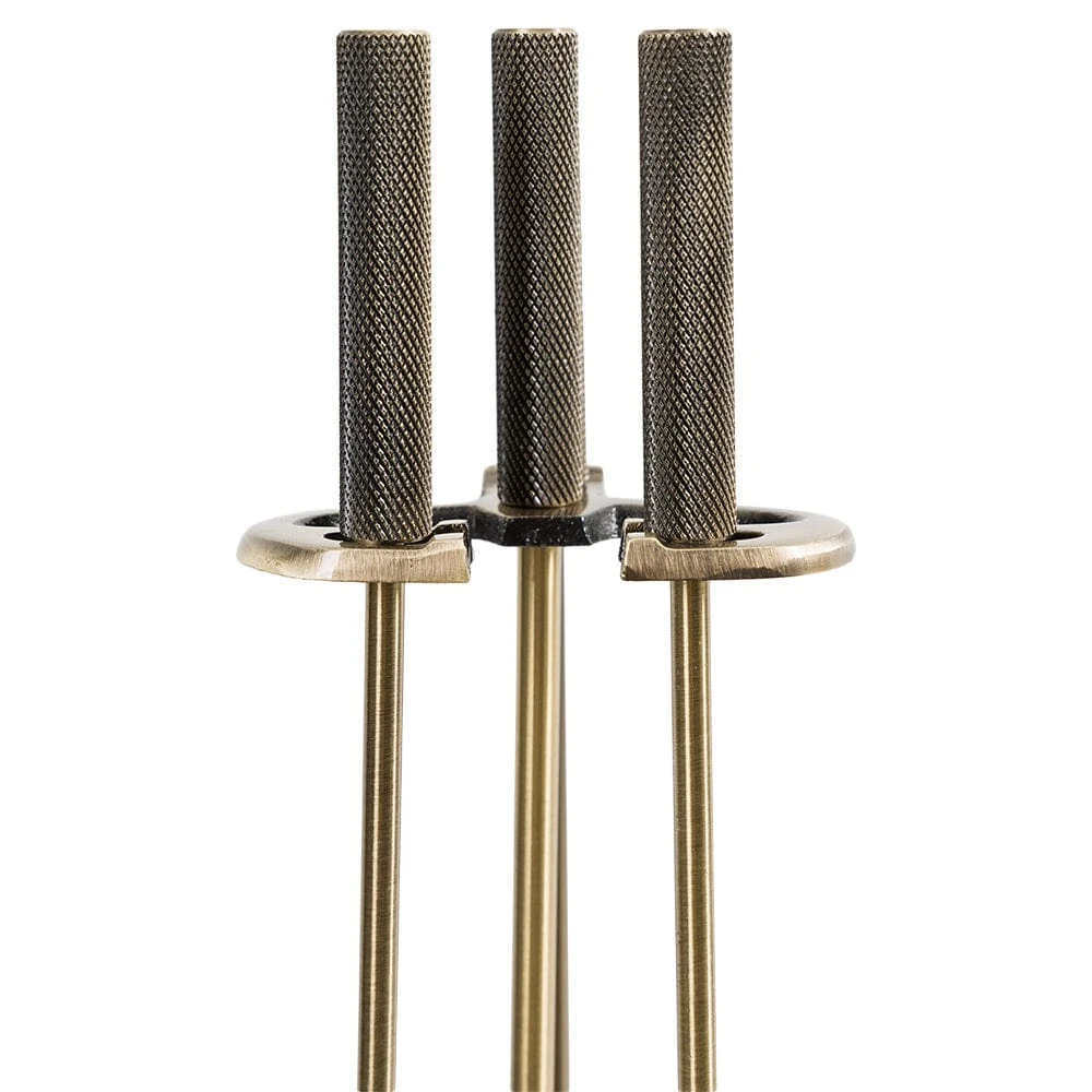 Modern Ember Harper 4 Piece Fireplace Tool Set In Aged Brass - Image 5