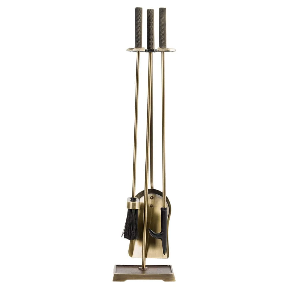 Modern Ember Harper 4 Piece Fireplace Tool Set In Aged Brass - Image 6