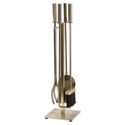 Modern Ember Harriet 5 Piece Fireplace Tool Set In Aged Brass