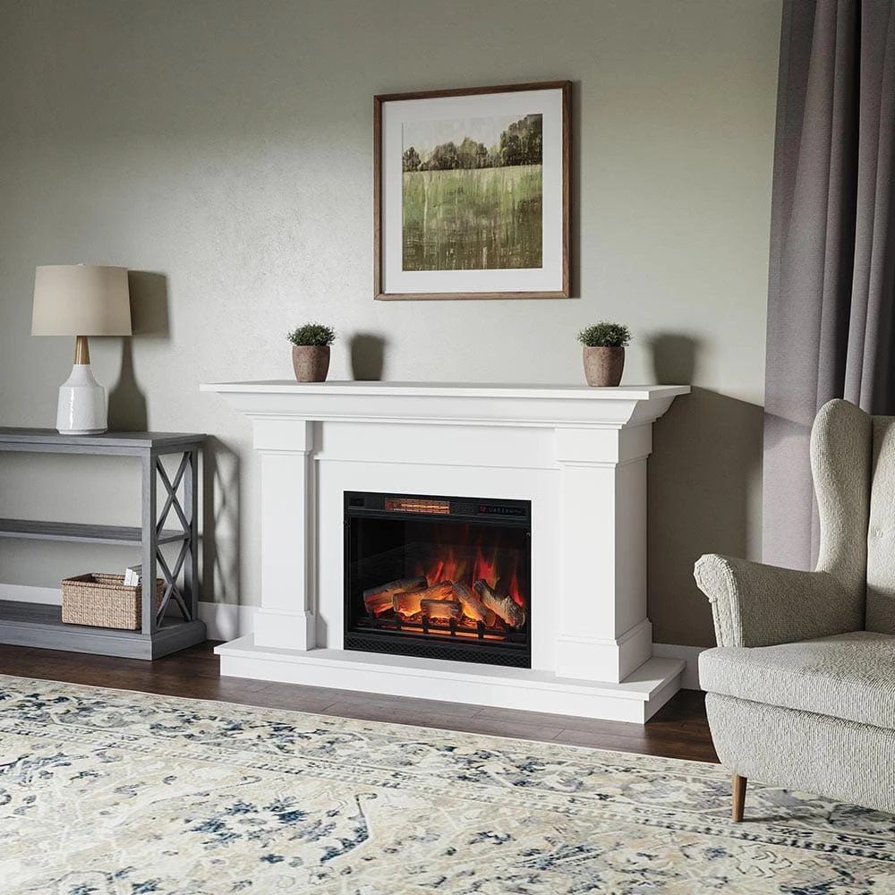 Modern Ember Lauderdale Electric Fireplace Mantel Package In White - Image 11