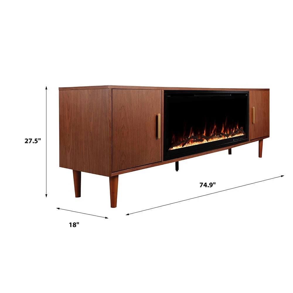 Marcel 74-in Smart Walnut Electric Fireplace TV Stand - Image 4