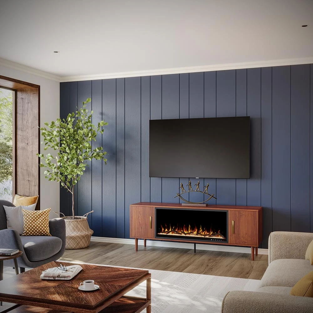 Marcel 74-in Smart Walnut Electric Fireplace TV Stand - Image 3