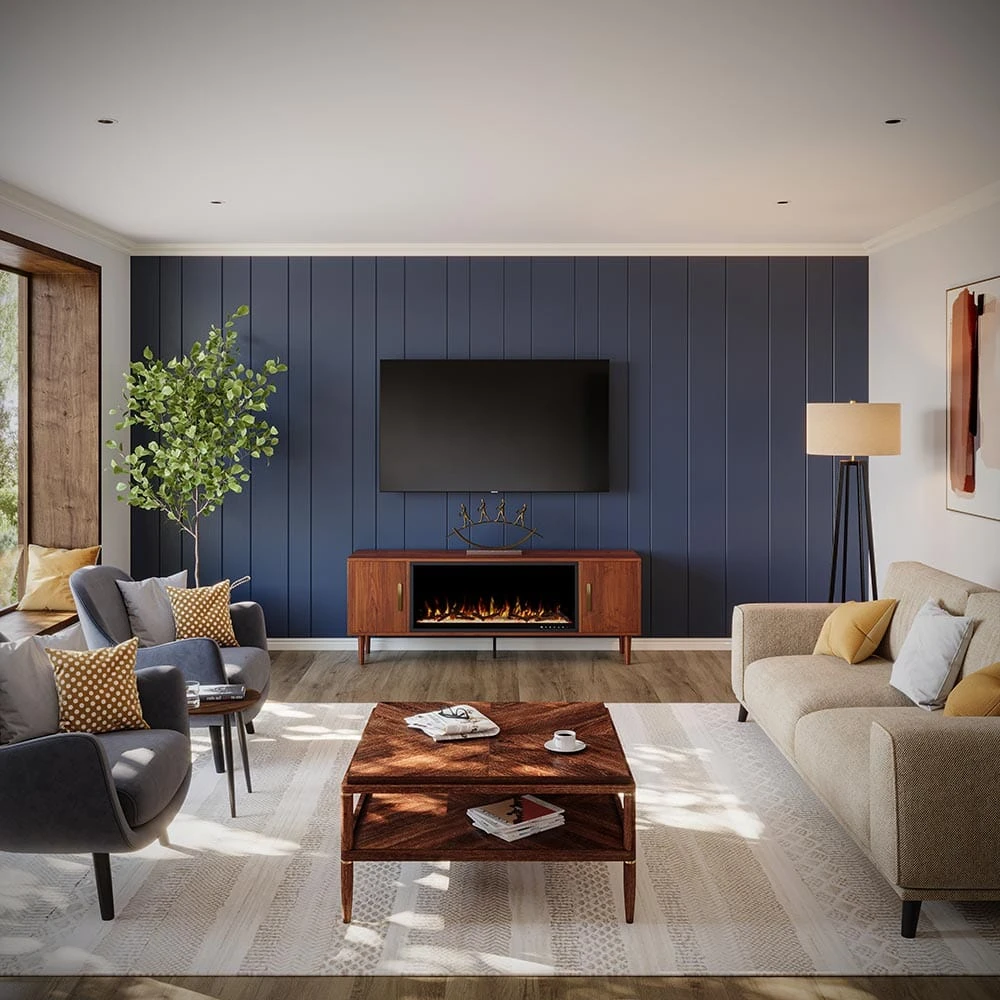 Marcel 74-in Smart Walnut Electric Fireplace TV Stand - Image 12