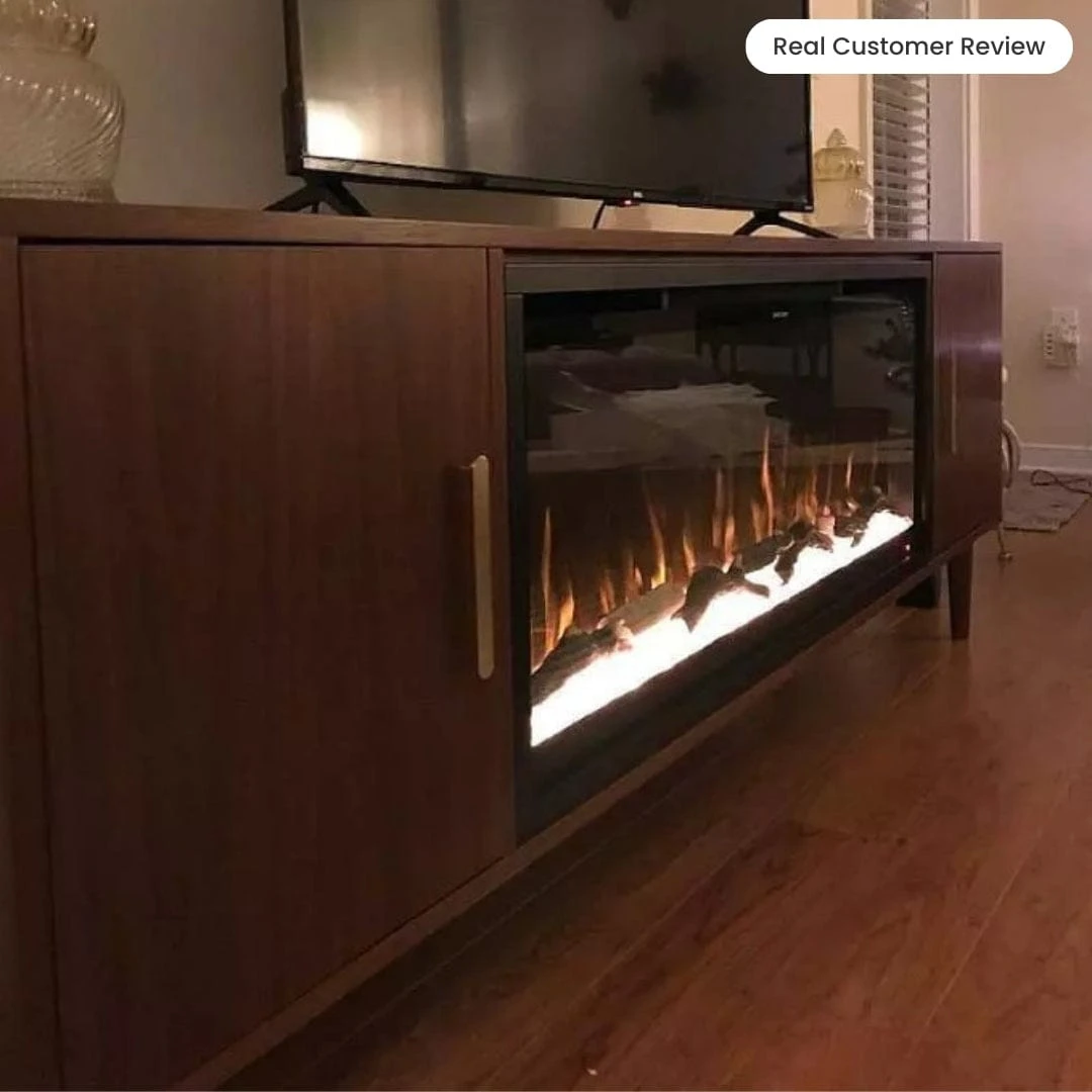 Marcel 74-in Smart Walnut Electric Fireplace TV Stand - Image 13