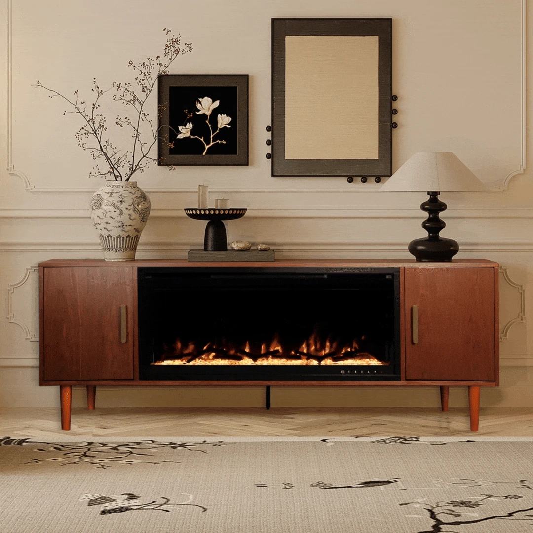 Marcel 74-in Smart Walnut Electric Fireplace TV Stand - Image 2