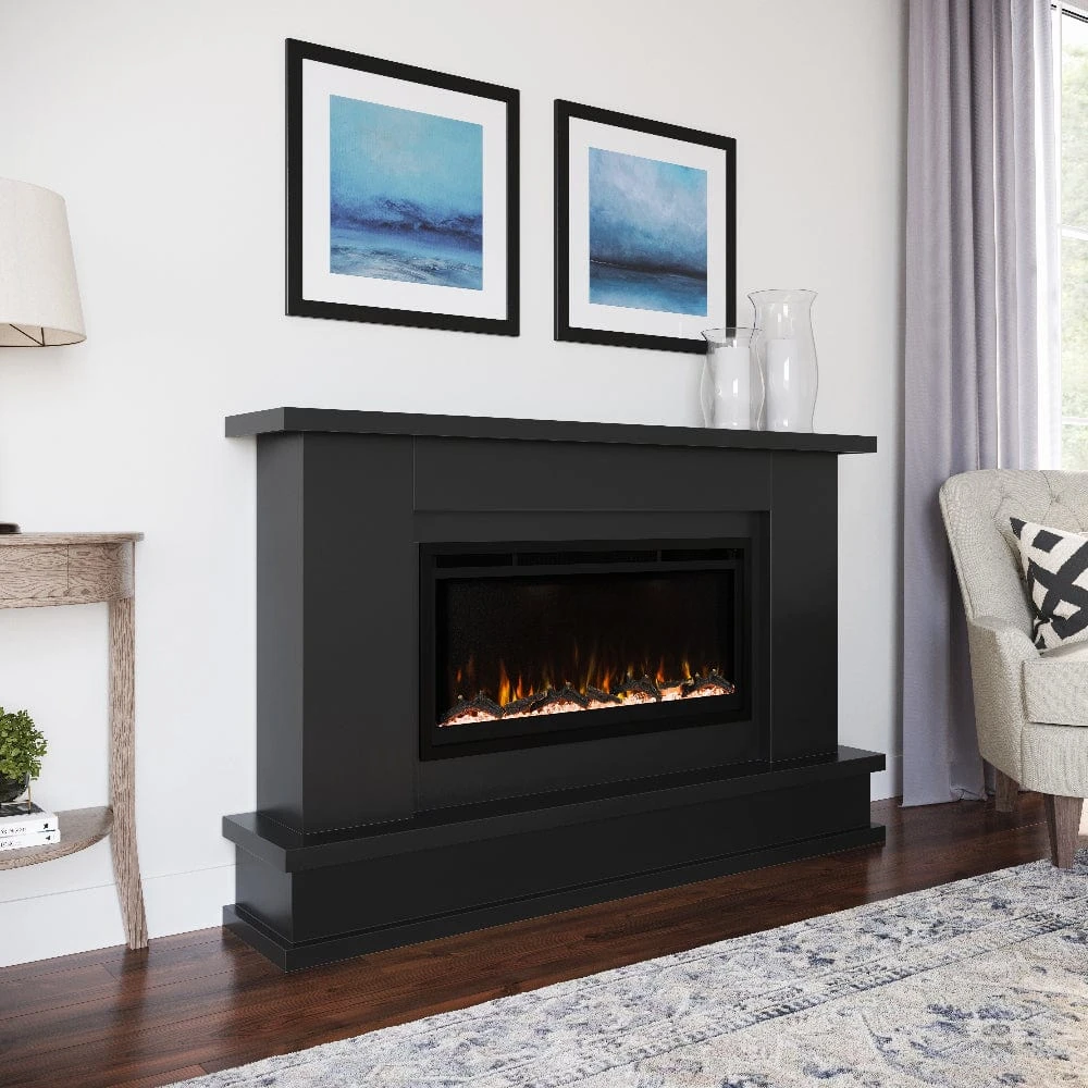 Modern Ember Patton Venetian Electric Fireplace Mantel Package In Black - Image 14