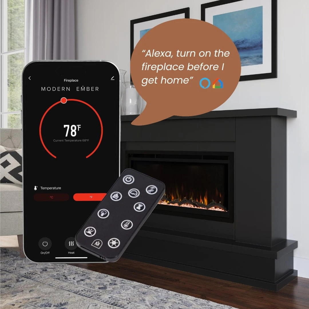 Modern Ember Patton Venetian Electric Fireplace Mantel Package In Black - Image 6