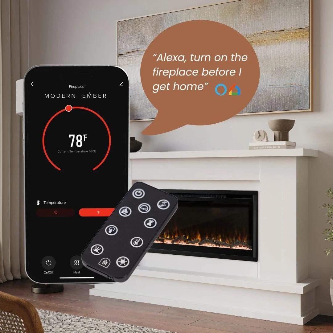 Modern Ember Patton Venetian Electric Fireplace Mantel Package In White - Image 6