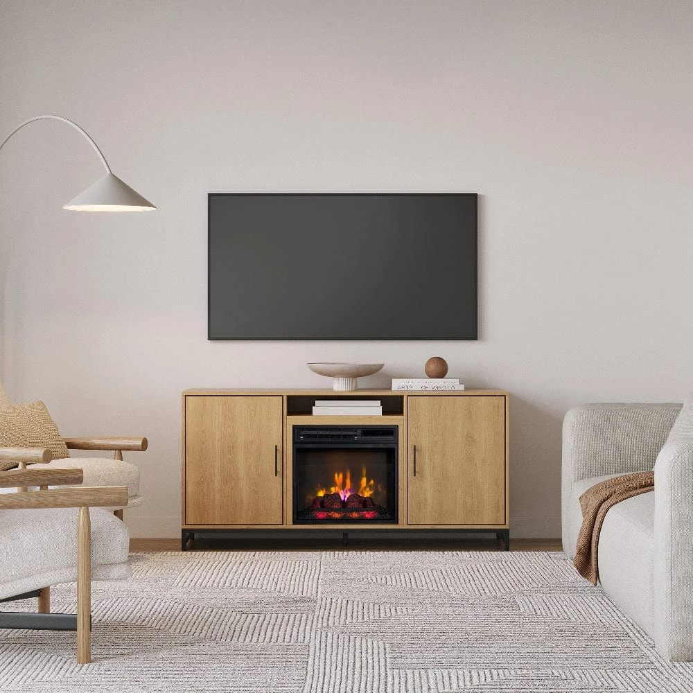 Rochester 56-in White Oak Electric Fireplace TV Stand - Image 12