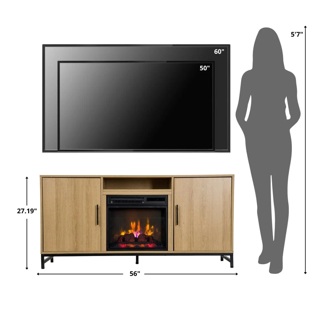 Rochester 56-in White Oak Electric Fireplace TV Stand - Image 5