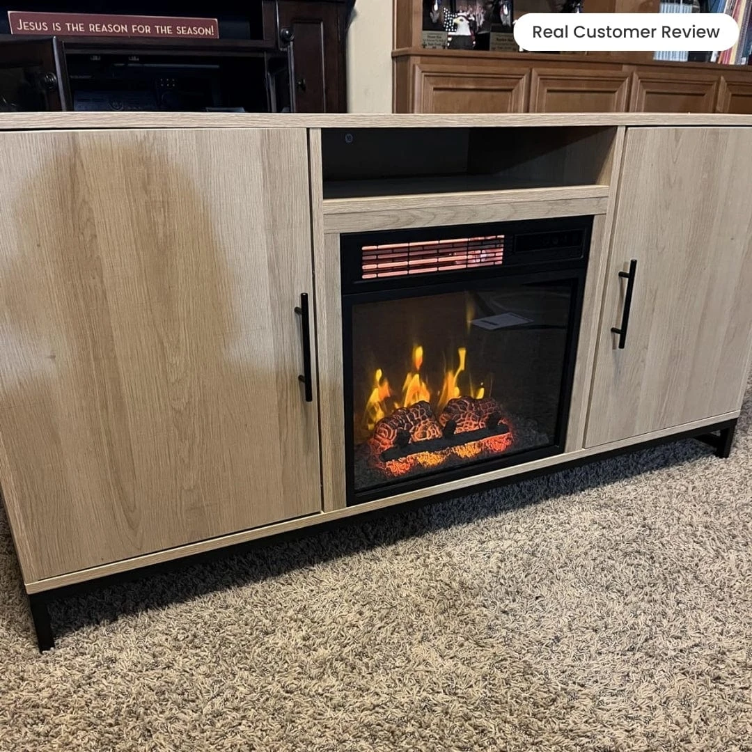 Rochester 56-in White Oak Electric Fireplace TV Stand - Image 10