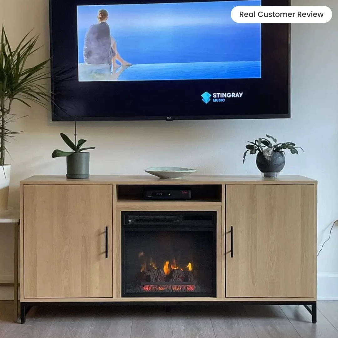 Rochester 56-in White Oak Electric Fireplace TV Stand - Image 11