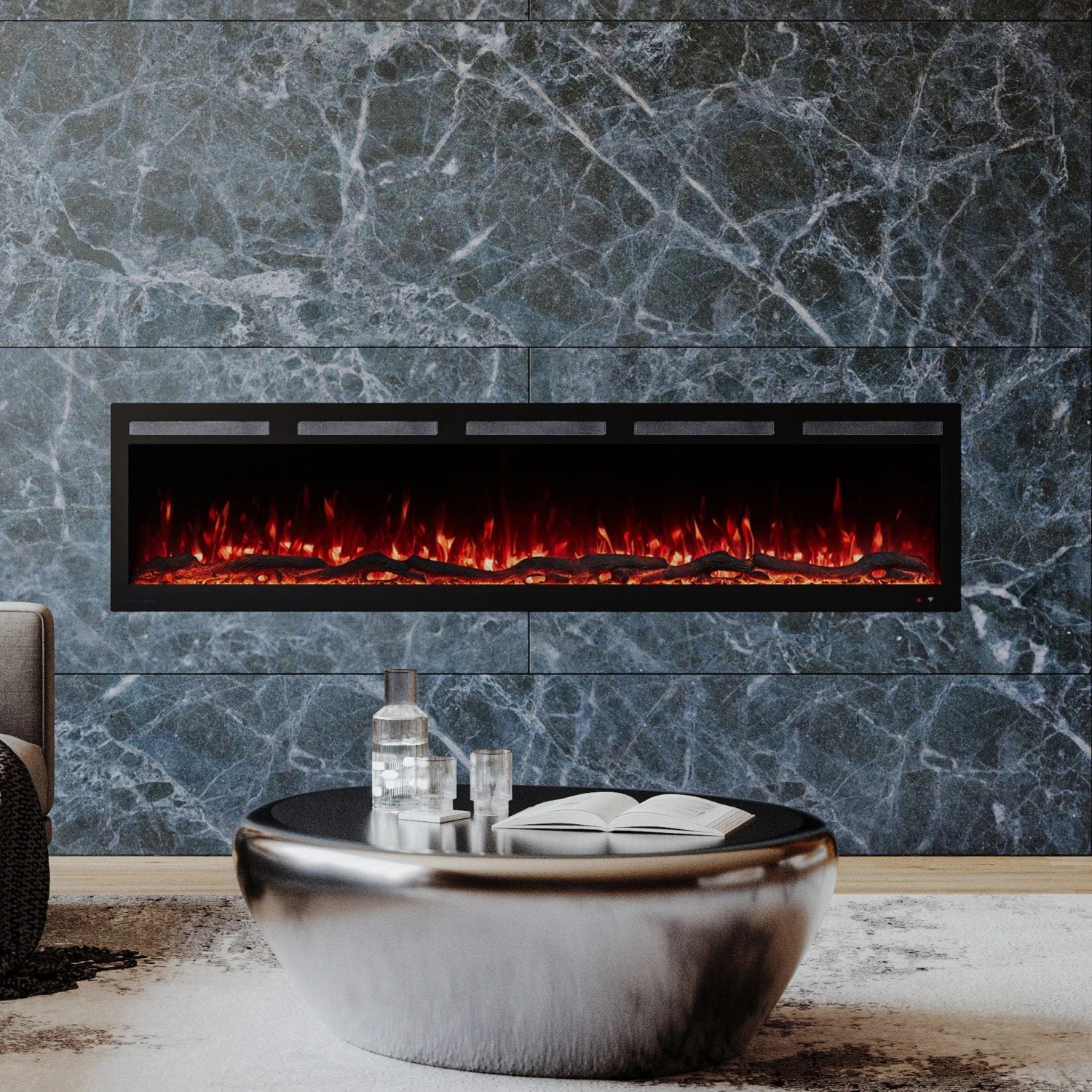 Modern Ember 72 In. Vibrance Built-In Smart Wi-Fi Enabled Linear Electric Fireplace With Remote Control And Adjustable Flame