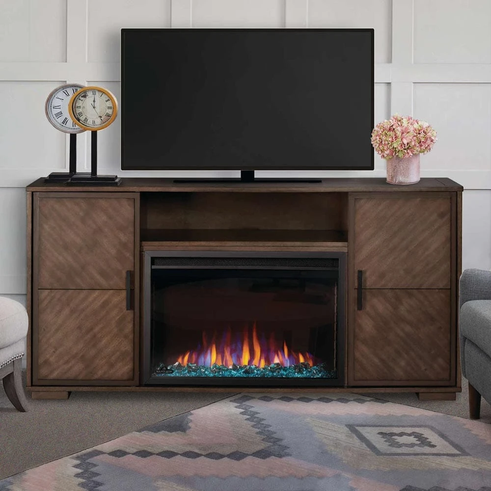 Napoleon Hayworth Electric Fireplace TV Stand In Rustic Long Board