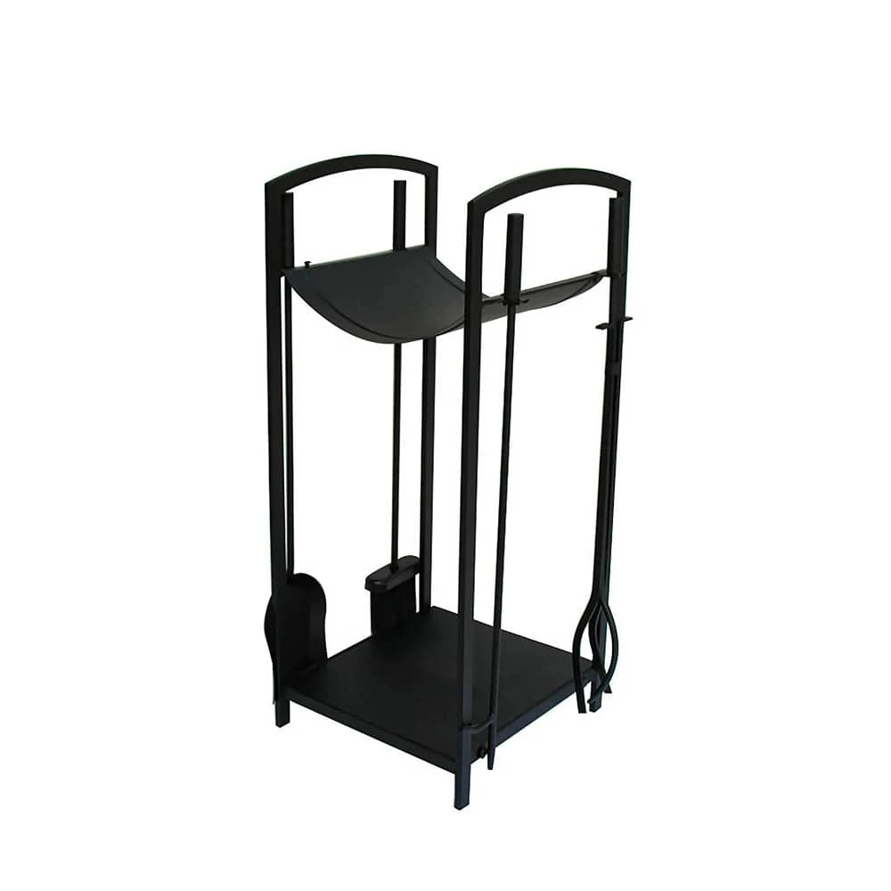 5 Piece Fireplace Tool Set & Log Bin In Black - 30-in H