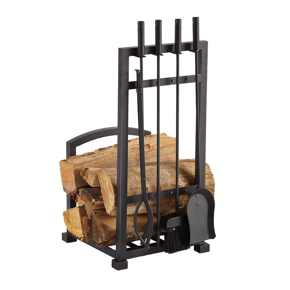Harper Fireplace Log Rack & Tool Set In Antique Black 30.75-in H
