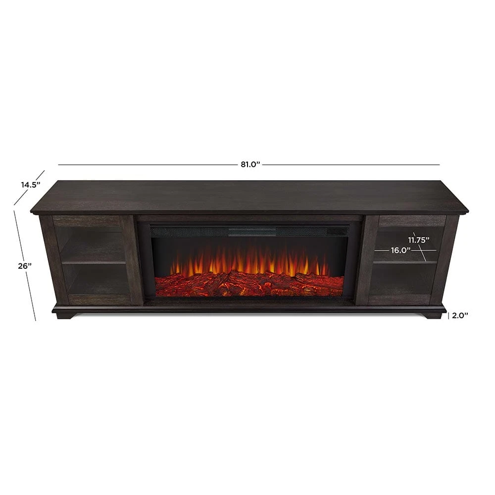 Benjamin Infrared Electric Fireplace TV Stand In Weathered Wood - Image 2