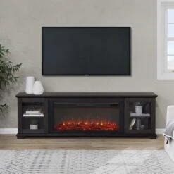 Benjamin Infrared Electric Fireplace TV Stand In Weathered Wood