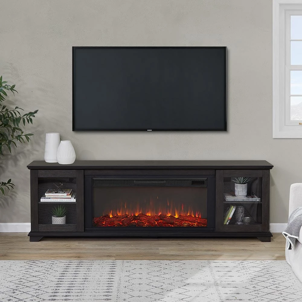 Benjamin Infrared Electric Fireplace TV Stand In Weathered Wood