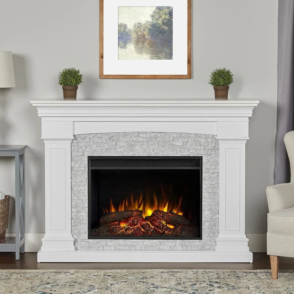 Deland Grand Electric Fireplace Mantel Package In White