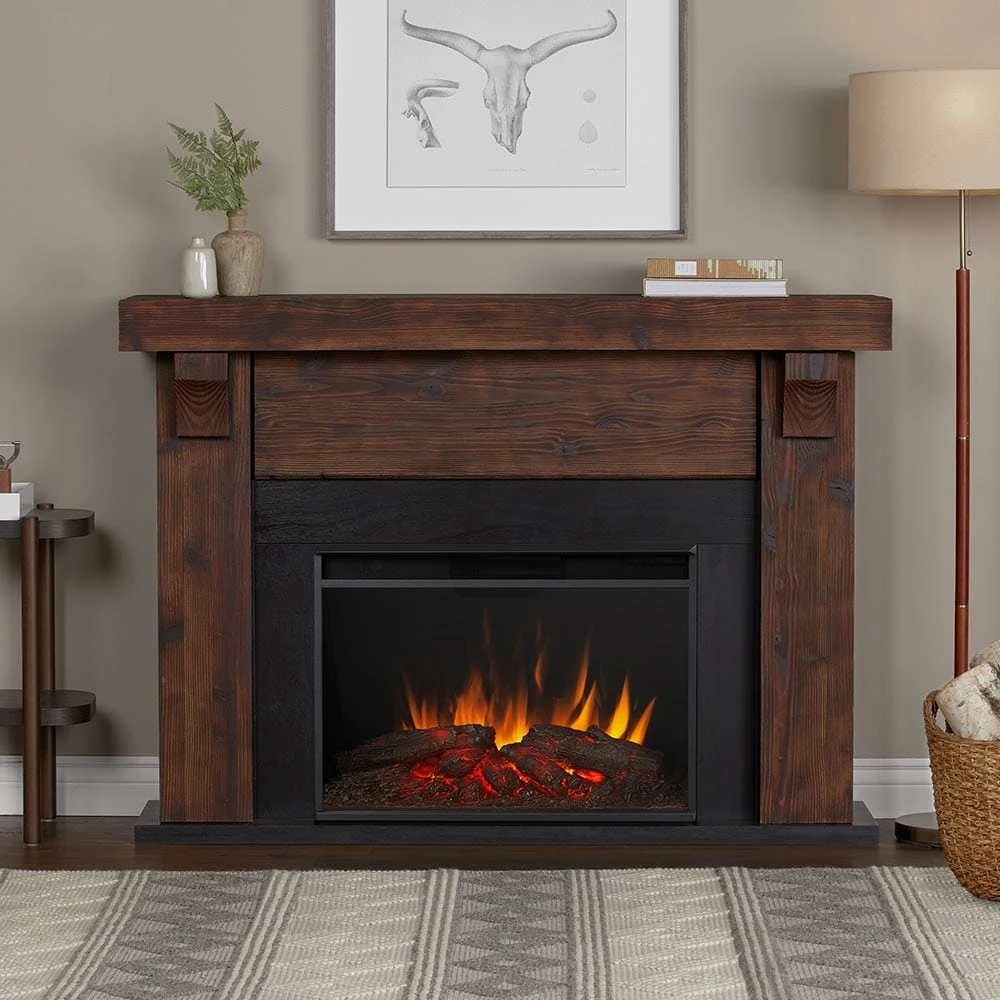 Gunnison Grand Electric Fireplace Mantel Package In Chestnut Barnwood