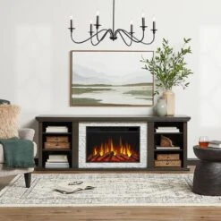 Kenai Slim 72-in Electric Fireplace TV Stand In Dark Oak