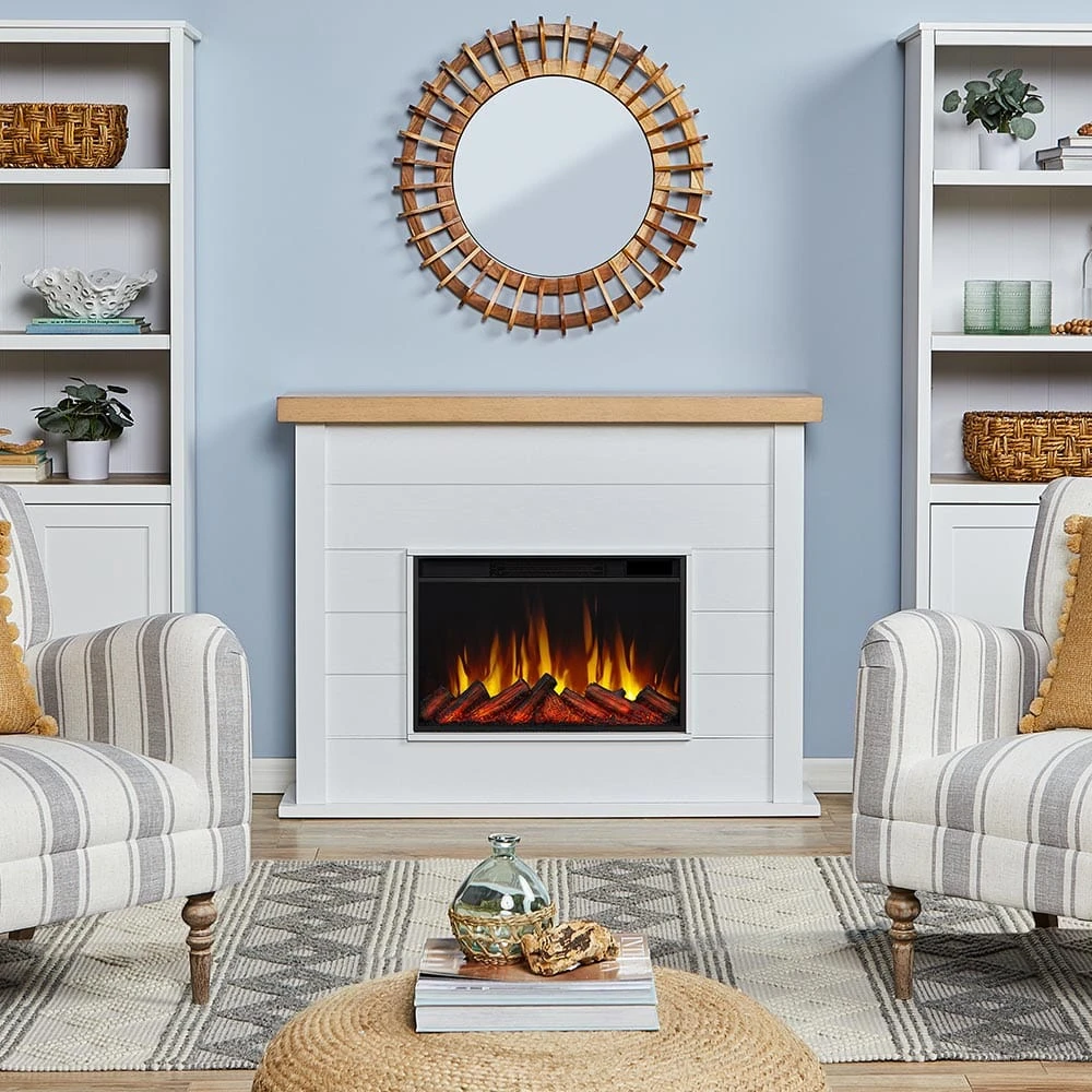 Real Flame Marshall Slim 49-in Electric Fireplace Mantel Package In White