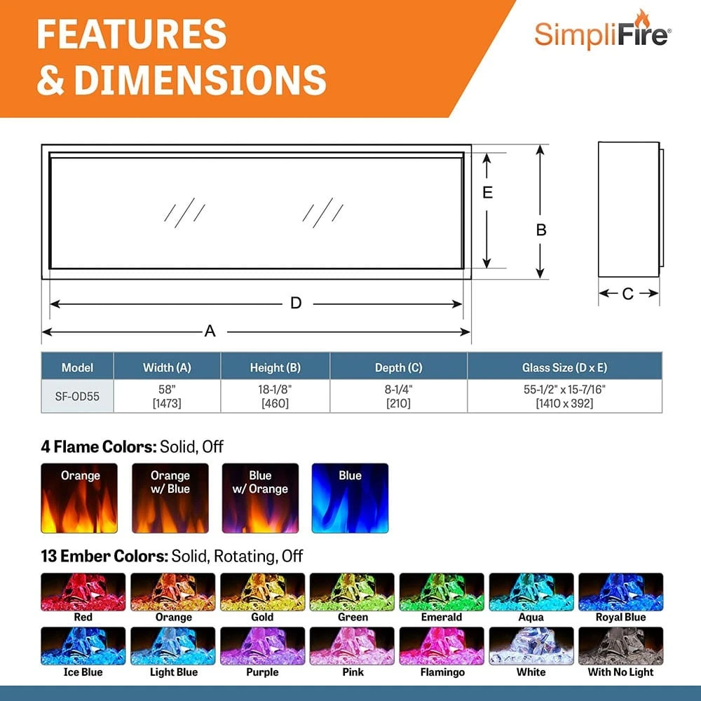 SimpliFire 55-in Forum Outdoor Linear Electric Fireplace - Image 3
