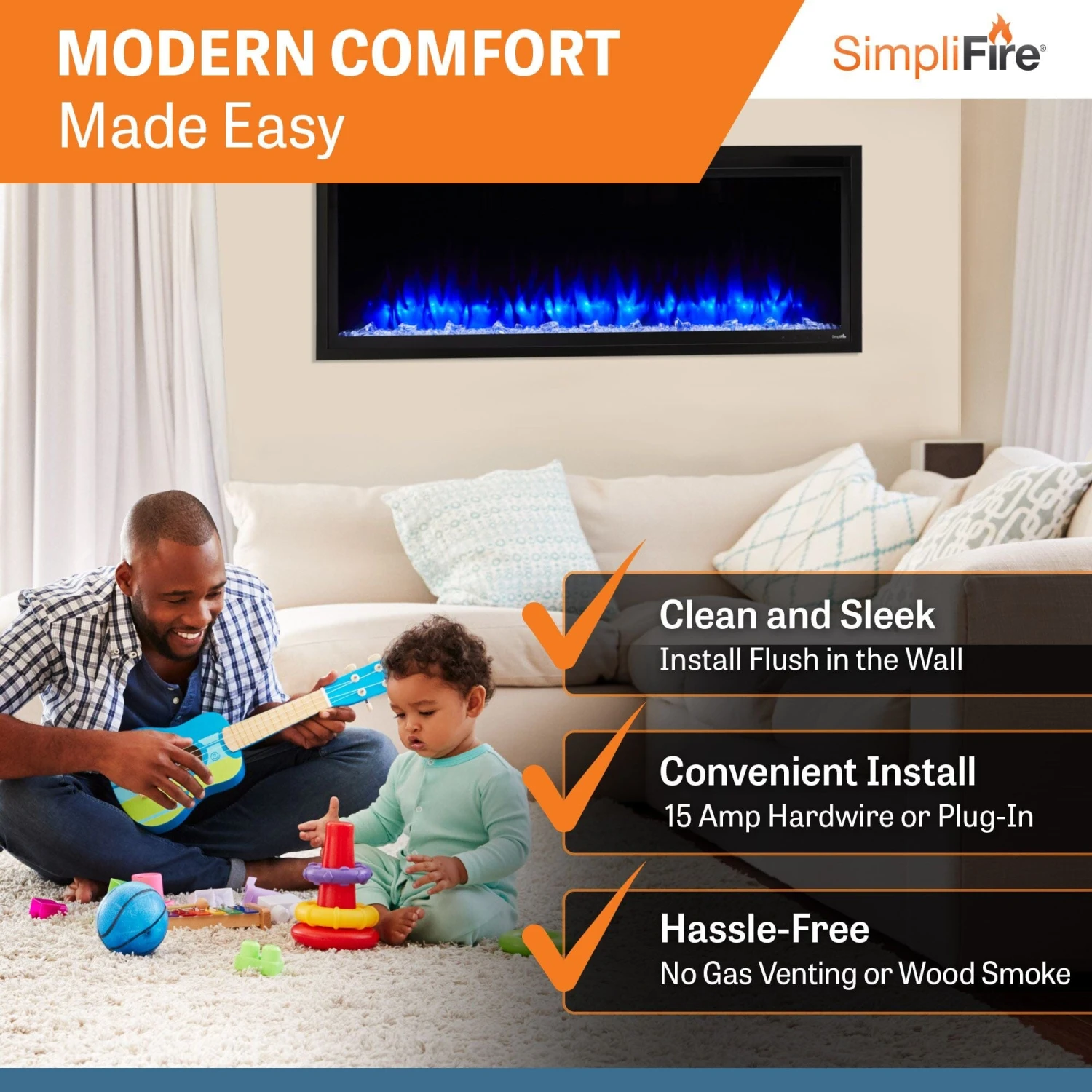 SimpliFire 50-in Allusion Platinum Wall Mount Electric Fireplace - Image 4