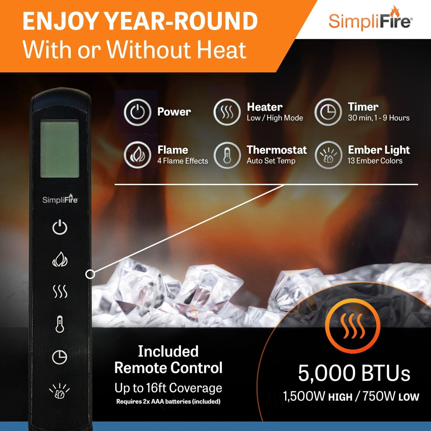 SimpliFire 50-in Allusion Platinum Wall Mount Electric Fireplace - Image 5