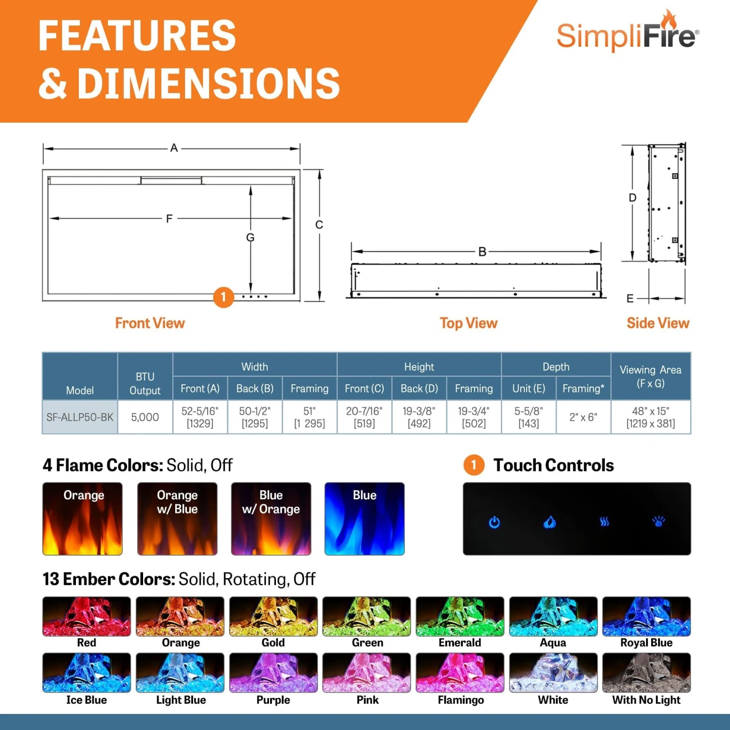 SimpliFire 50-in Allusion Platinum Wall Mount Electric Fireplace - Image 7