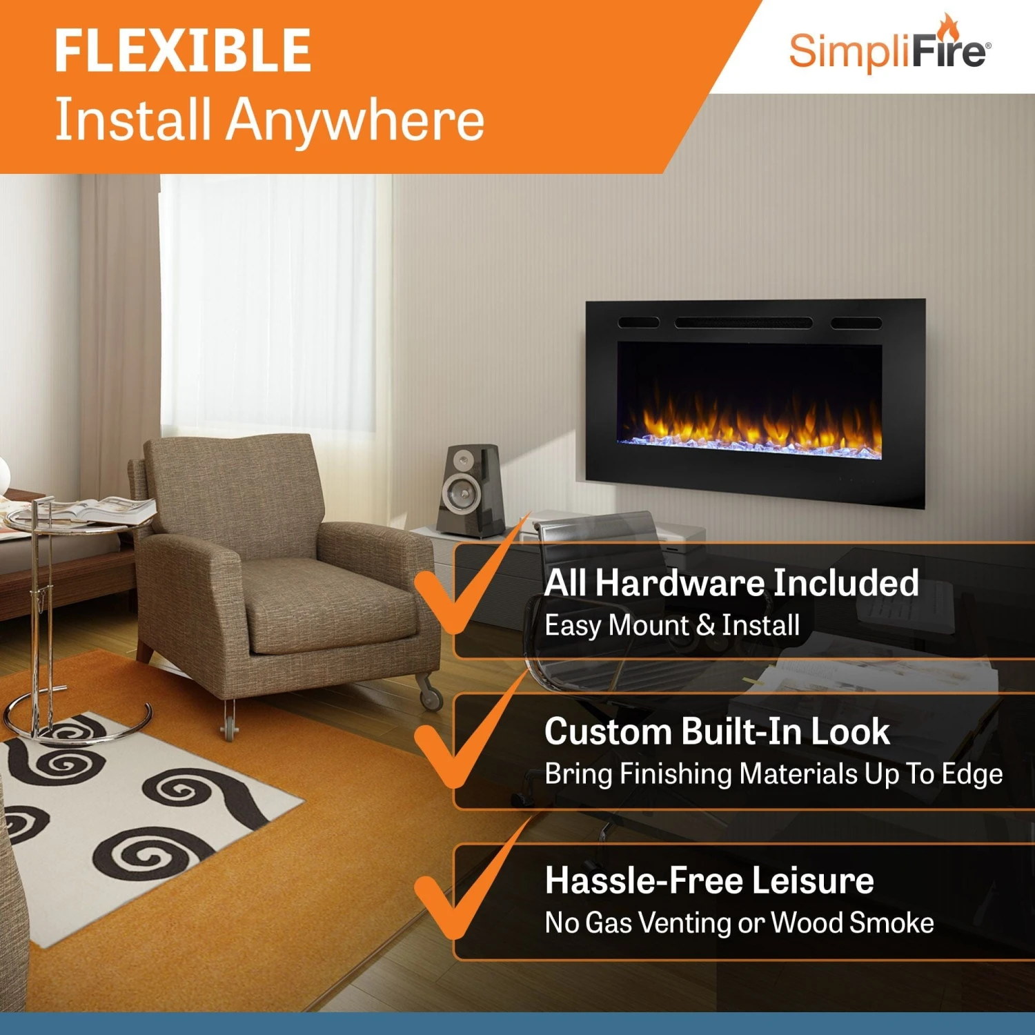 SimpliFire 40-in Allusion Wall Mount Electric Fireplace - Image 4