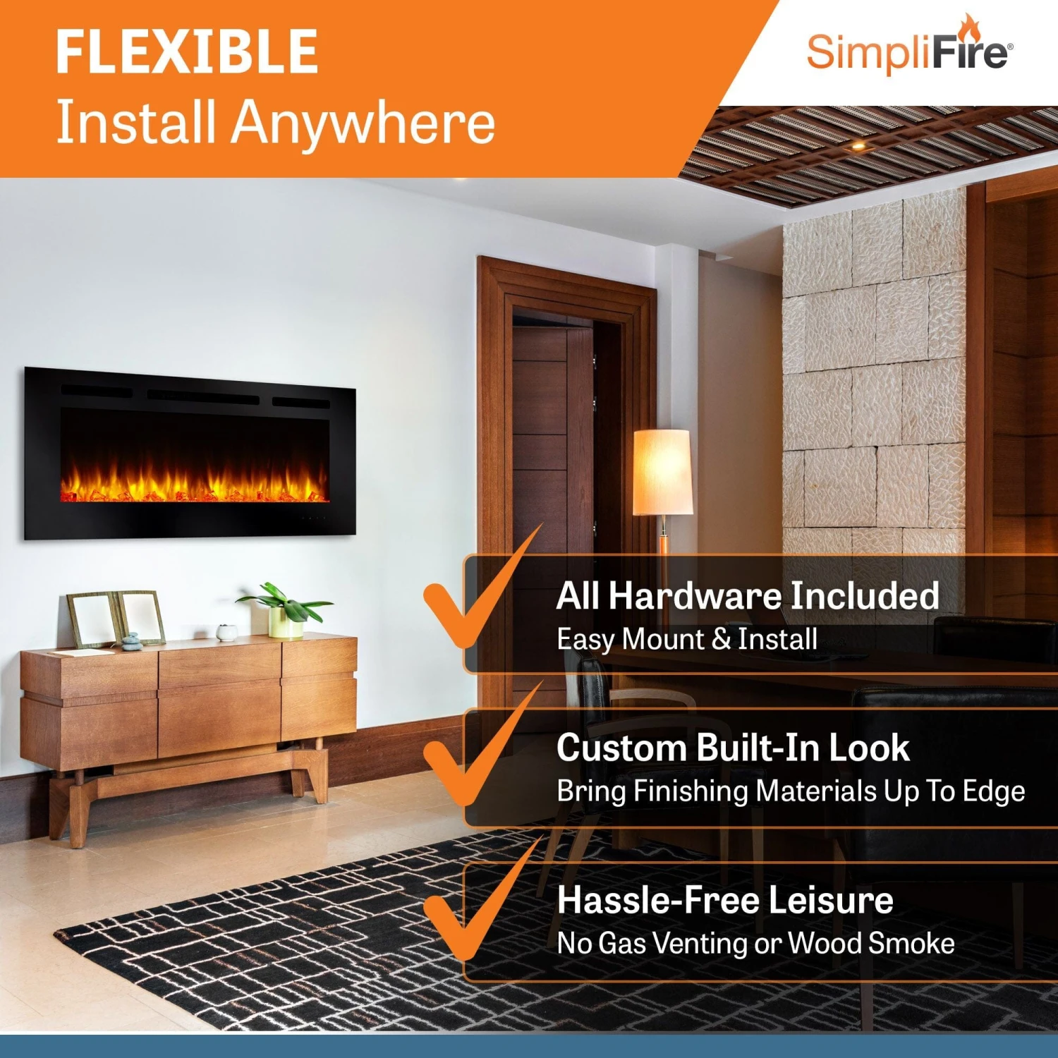 SimpliFire 48-in Allusion Wall Mount Electric Fireplace - Image 5