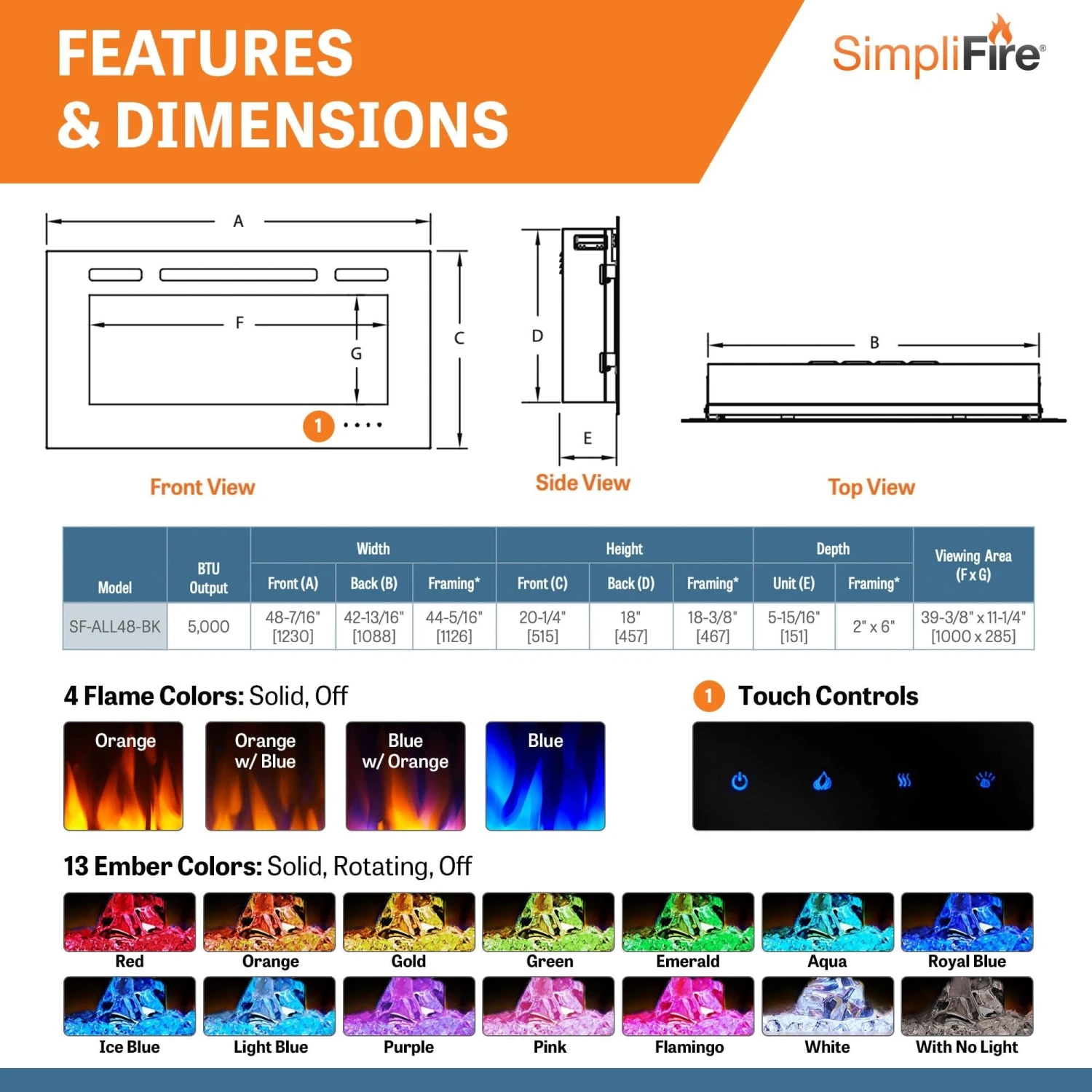 SimpliFire 48-in Allusion Wall Mount Electric Fireplace - Image 8